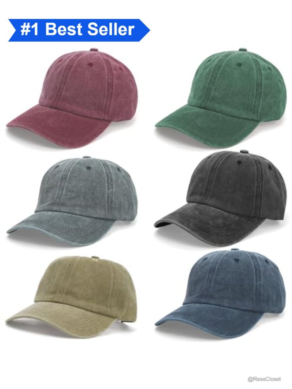 6 Pack Washed Cotton Baseball Caps Adjustable Unisex Vintage Distressed Hats